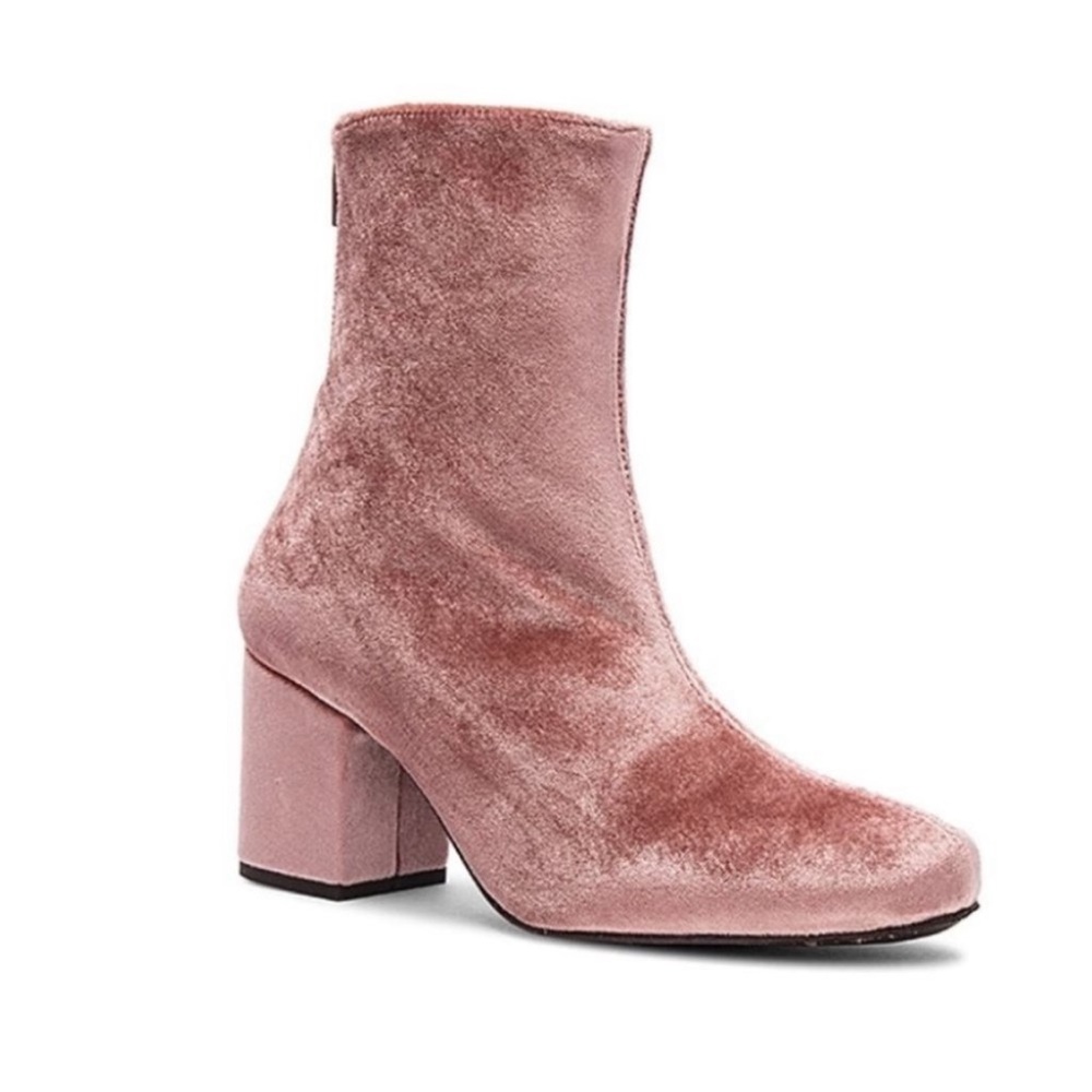 Free People Velvet Cecile Bootie Size 37 Rose Boots Pink Block Heel Velour New